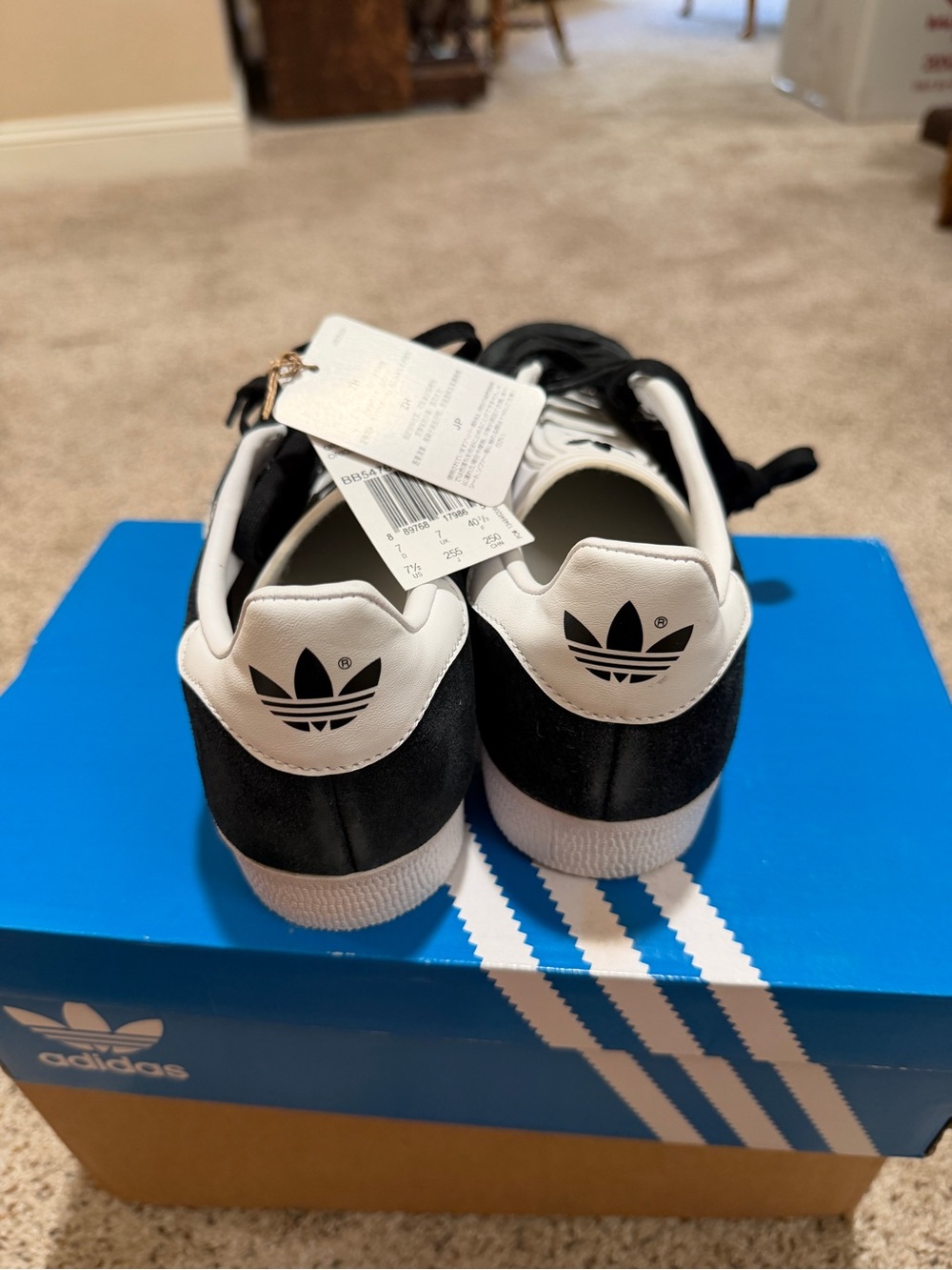adidas Black & White Gazelle Suede Sneakers - Picture 5 of 6
